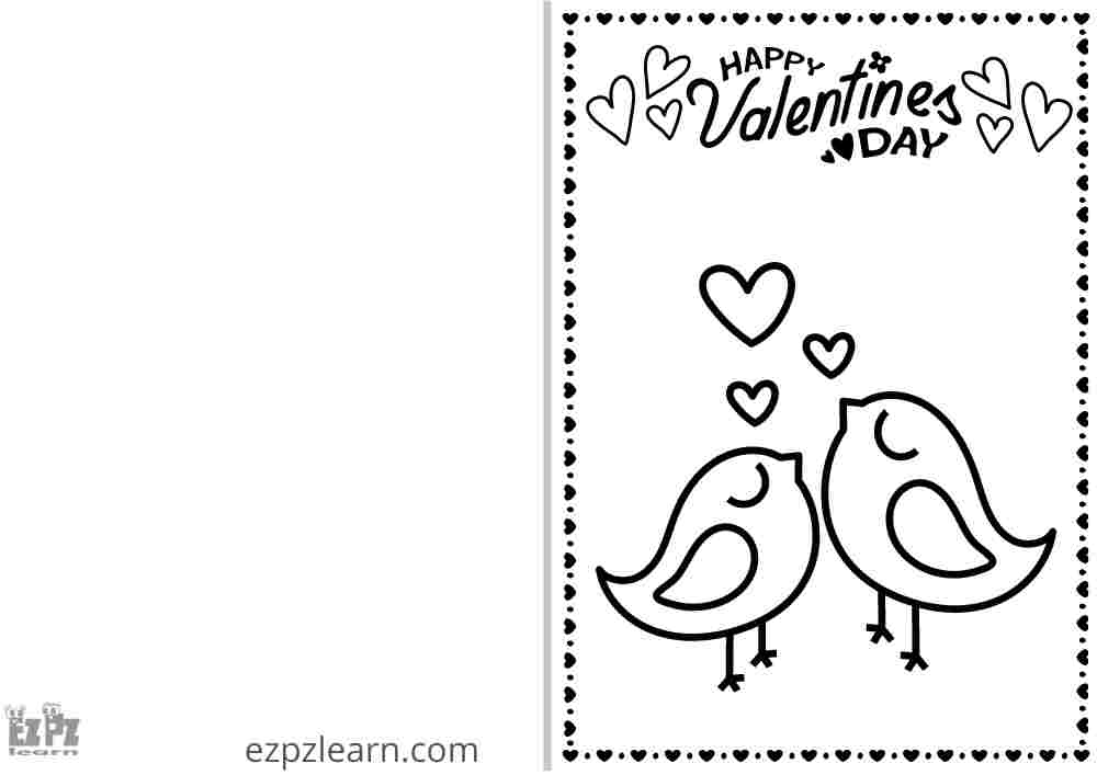 Happy Valentine Birds Card for Coloring for Kids Kindergarten Classroom ...